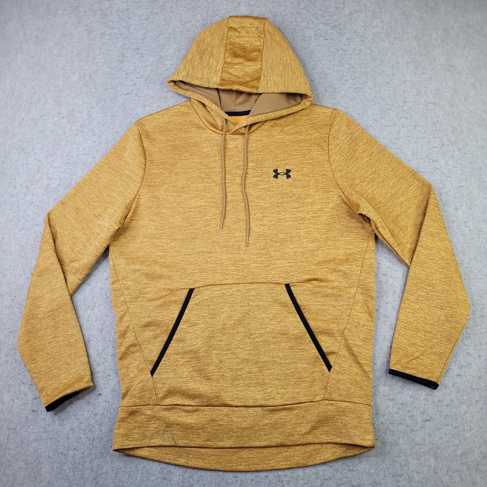Under Armour Hoodie Mens Small Mustard Fleece Pullover Loose Drawstring Hooded